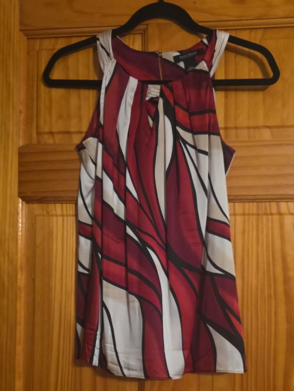 White House Black Market Red, White & Black Abstract Halter Tank Top